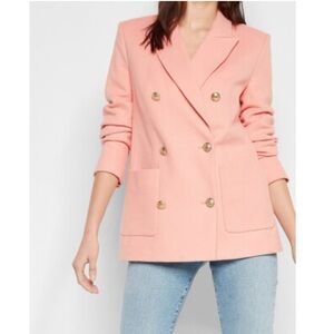 Express Fleece Boxy Double Breasted Blazer Jacket Careerwear Preppy Pink XS